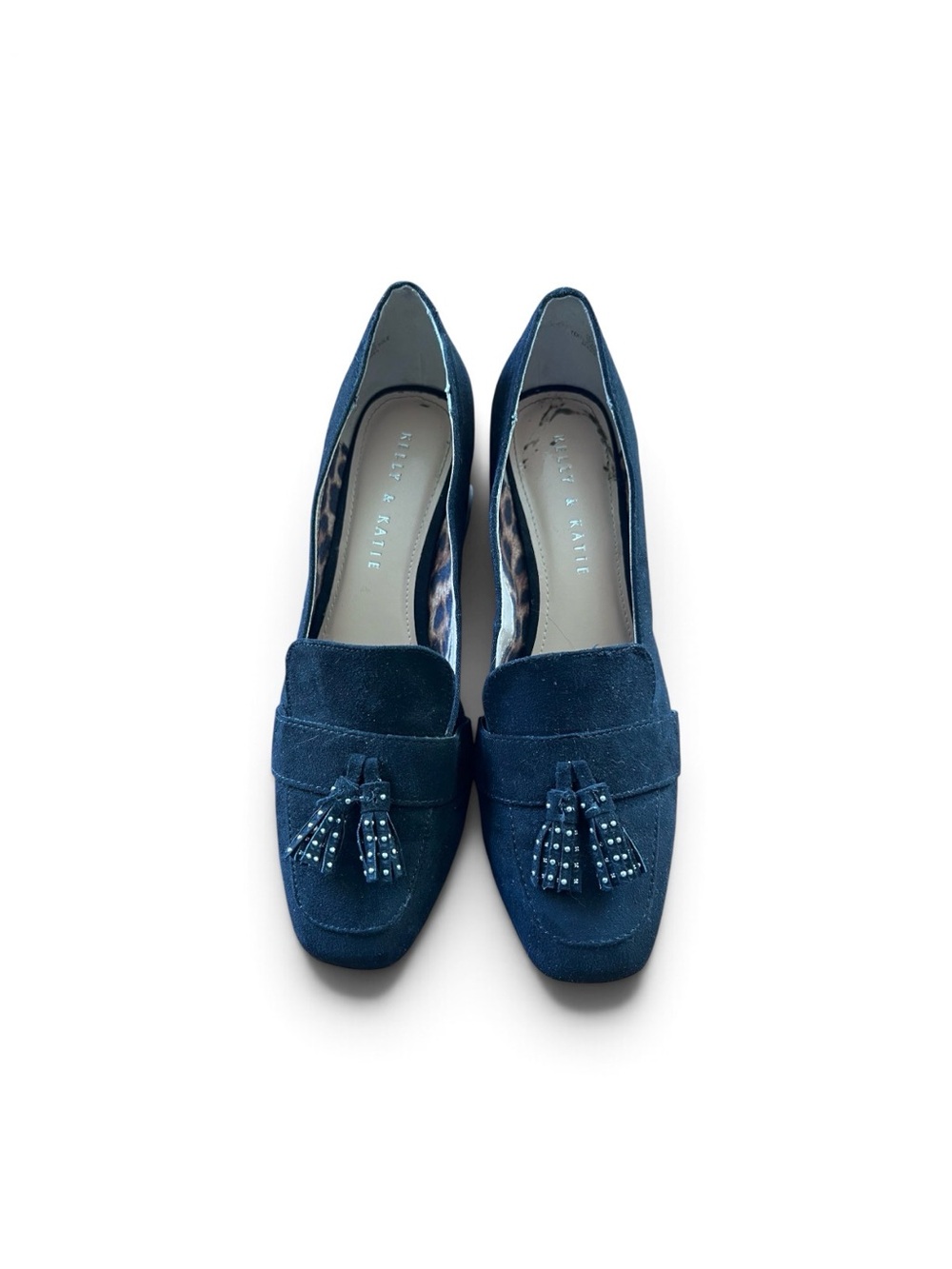 Kelly & Katie Beeka Black Suede Tassel‎ Loafer Block Heel Shoes Women's Size 7.5